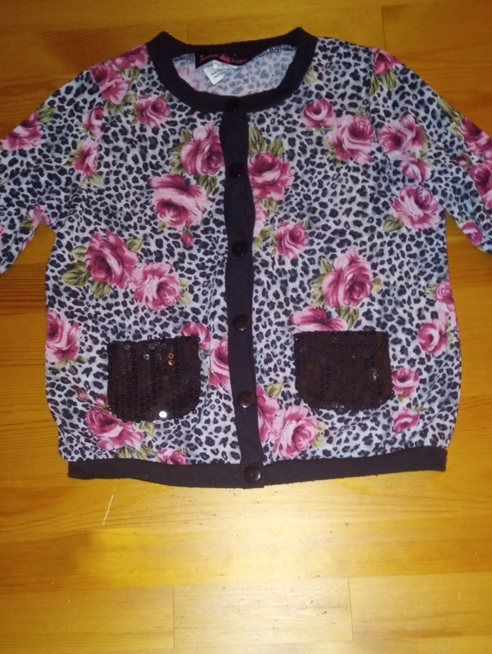 Girls Pink Floral & Leopard Print Cardigan Jacket with Sequin Pockets